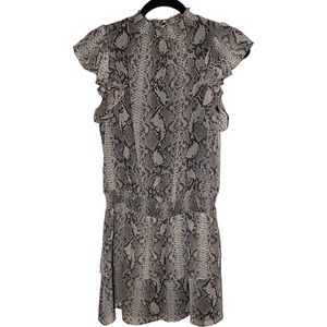 1. State Womens Small  Smocked Waist Mini Dress Grey Black Snake Print‎
